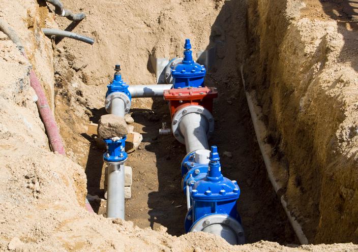 Water pipes in a trench